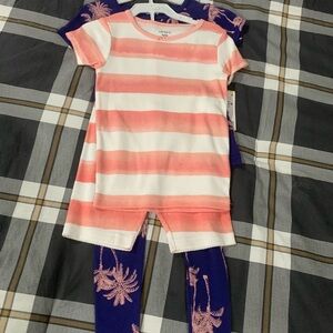 Carter's Coral and White Striped Pajama Set and blue and coral